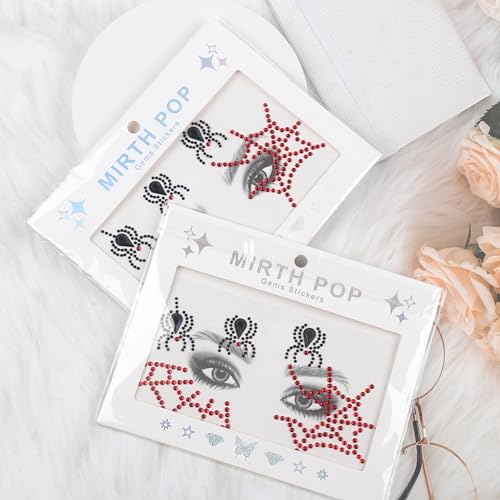 Halloween Spider Web Face Jewel Stickers - Red & Black Gem Stickers