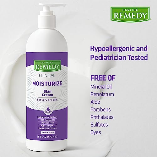 Medline Remedy Clinical Skin Cream,Vanilla Scent (16 fl oz),Moisturizing Face and Body Cream for All Ages,Paraben & Sulfate Free,Quick Absorbent Formula,Hypoallergenic Skin Moisturizer,(Pack of 4)