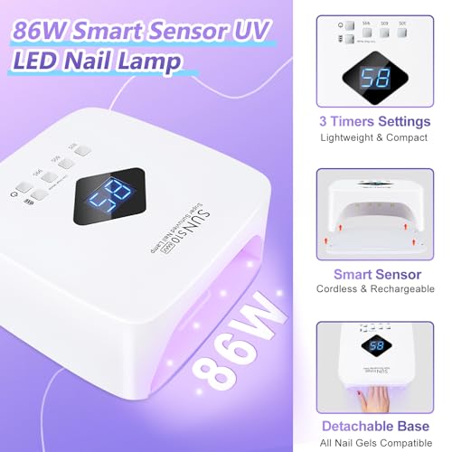 LKE Cordless Rechargeable UV Nail Lamp, 86W UV Light for Gel Nails with 3 Timer Setting Display Auto Sensor, Professional Quick Dry for Salon & Home Use