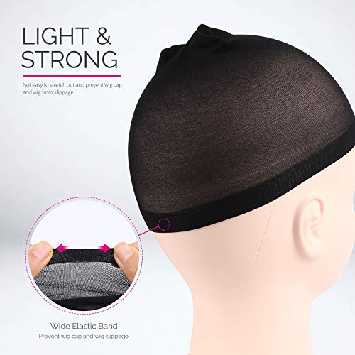 Black Wig Cap 6-Pack - Stretchy Nylon Stocking Caps for Women & Kids