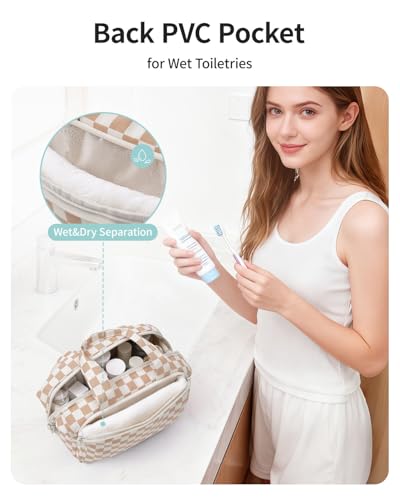 Narwey Large Travel Toiletry Bag for Women, Checkered Makeup Organizer