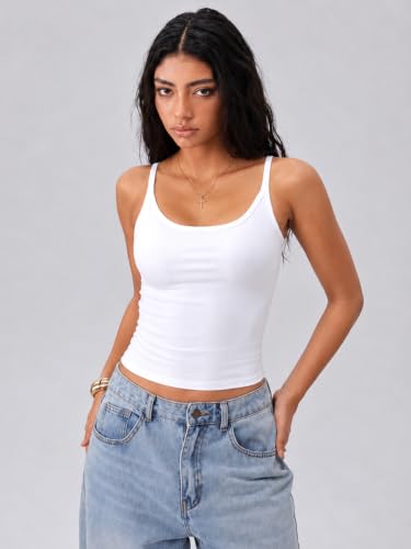 Women's Ribbed Crop Tank Top with Built-in Bra