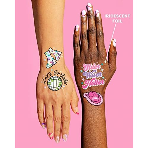 xo Fetti Birthday Decorations Temporary Tattoos - 44 pcs | Fun Bday Girl Party, Older, Wiser, Hotter, HBD, Disco Cowgirl, Hot Girl Bday
