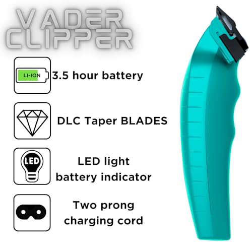 Supreme Trimmer Vader Clipper with DLC Taper Blade STC5098 | 210 Min Run Time 7500 RPM Hair Trimmer | Professional Brushless Motor Barber Clipper | Light Blue