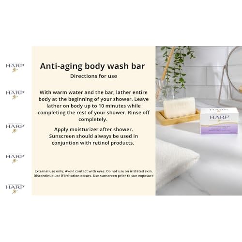 HARP¢ç Anti-Aging Body Wash Bar with Retinol ? pH Balanced Syndet Cleanser, Fragrance Free, Soap-Free & No Lye, Non-Comedogenic, With Niacinamide, Hyaluronic Acid & Vitamin E, 3-5oz Bars.