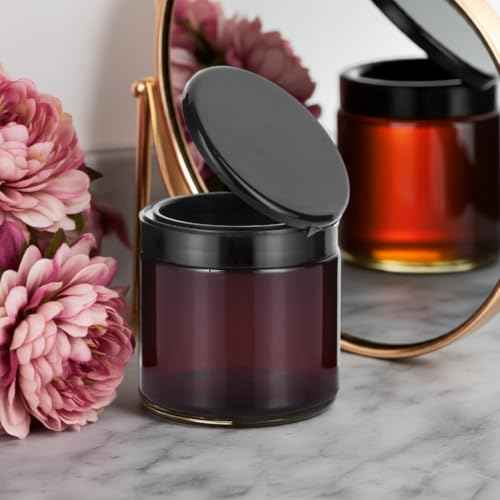 (12 Pack) 16 oz Amber PET Plastic Refillable Jar with Black Flip Top Cap