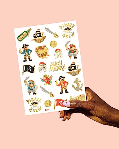 Pirate Party Temporary Tattoos - 44 Gold Foil Designs