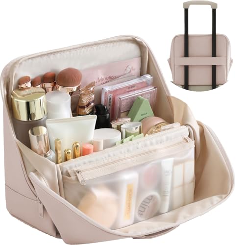 Travel Makeup Bag with Magnetic Flap & Standing Storage, Waterproof Cosmetic Organizer