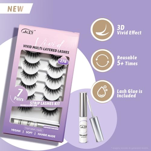 False Eyelashes Kit 7 Pairs with Lash Glue | Wispy Faux Mink Strips