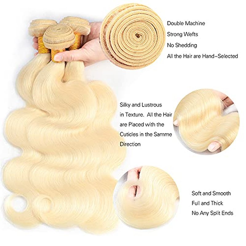 613 Blonde Body Wave Bundles - Unprocessed Brazilian Hair, 14-18 Inch