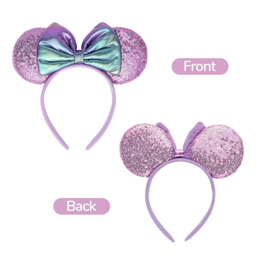 6 Pack Sequin Mouse Ears Headbands for Cosplay & Parties