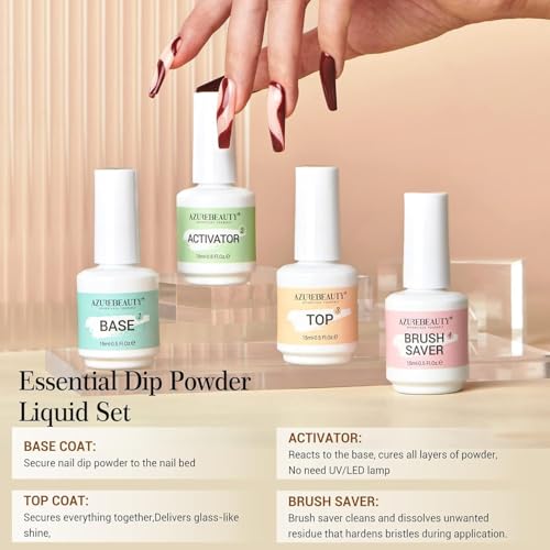 AzureBeauty 8-Piece Dip Powder Liquid Set - 15ml Base Top Coat & Activator