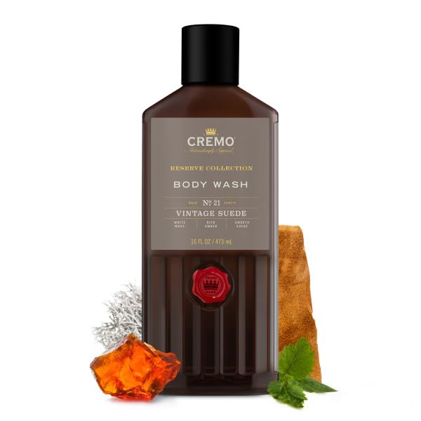 Cremo Rich-Lathering Vintage Suede Body Wash, A Vintage Suede with Notes of White Moss and Rich Amber, 16 Fl Oz (Pack of 2)