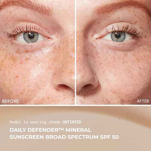 Daily Defender Broad Spectrum SPF 50 Mineral Sunscreen with Hyaluronic Acid, Vitamin C & Niacinamide (as Vitamin B3), Lightweight UVA & UVB Protection, Skin Care, Untinted