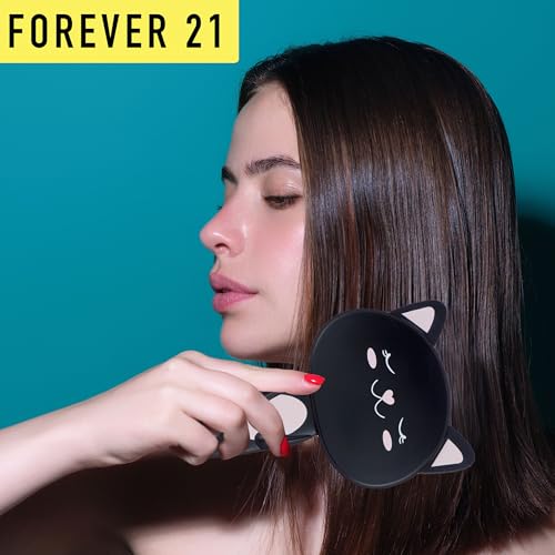 Hairbrush - 1pc Cute Animal Character Hairbrush, Comfort & Control Cushion Hair Brush w/Gentle Bristles, Cushion Base, and Animal Ears (BLACK CAT)