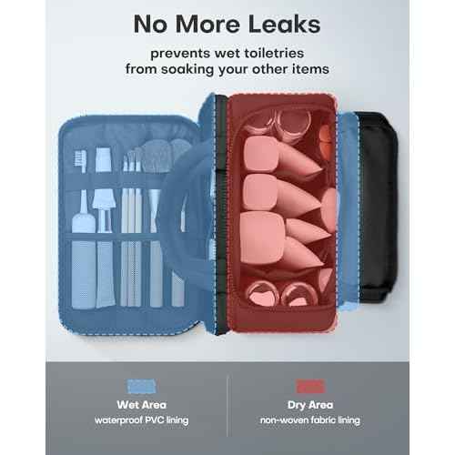 HOTOR Travel Toiletry Bag - Wide-Open Toiletry Bag for Women, Multi-Pocket Makeup Bag for Travel Essentials, Wet & Dry Separation Travel Accessories for Trip, Gym, 11.4" x 5.9" x 8.3", Black