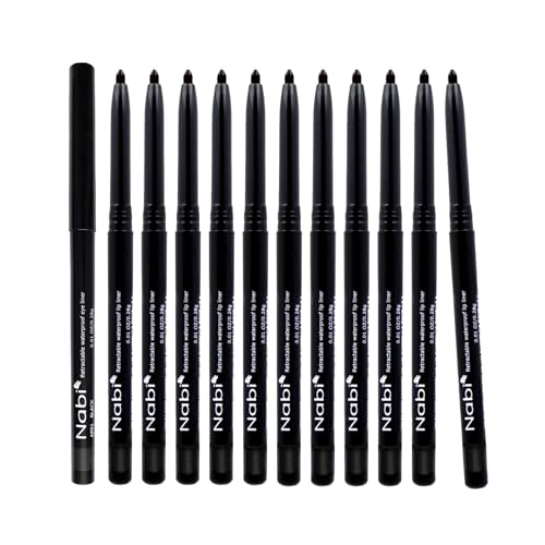 Nabi Retractable Waterproof Eyeliner Pencil ? 12?Pack Smudge?Proof, Long?Lasting & Hypoallergenic Professional Makeup Eyeliner for Sensitive Eyes
