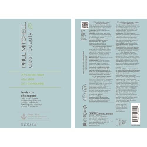 Paul Mitchell Clean Beauty Hydrate Shampoo, Replenishes Hair, Adds Moisture, For Dry Hair