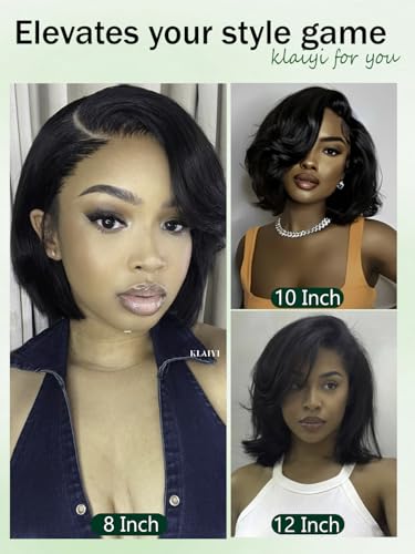KLAIYI Layered Bob Straight Human Hair Wig 8" Glueless