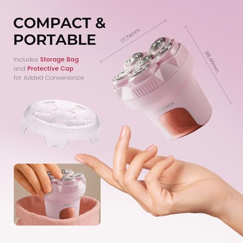 PRITECH Electric Razors for Women Legs, Easy-Clean Body Shaver, Wet & Dry Waterproof Bikini Trimmer, Portable Lady Hair Remover for Face Underarms Pubic (Pink)