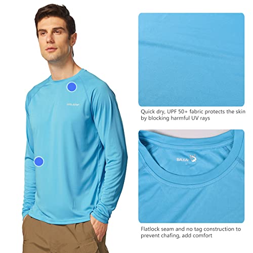 BALEAF Men's Sun Protection Shirts UV SPF T-Shirts UPF 50+ Long Sleeve Rash Guard Fishing Running 2 Pack Blue Size L