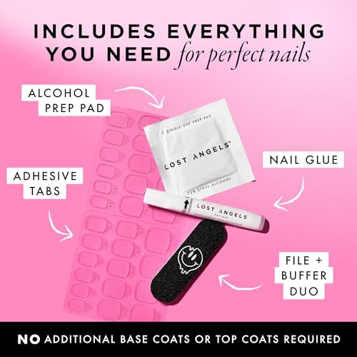 Lost Angels Pink Press On Nails - Almond Medium Length, 30 Count