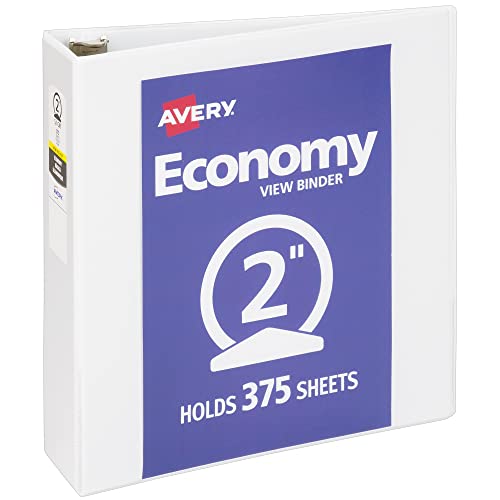 Avery Economy View 3 Ring Binder, 2" Round Rings, 1 White Binder (05731)