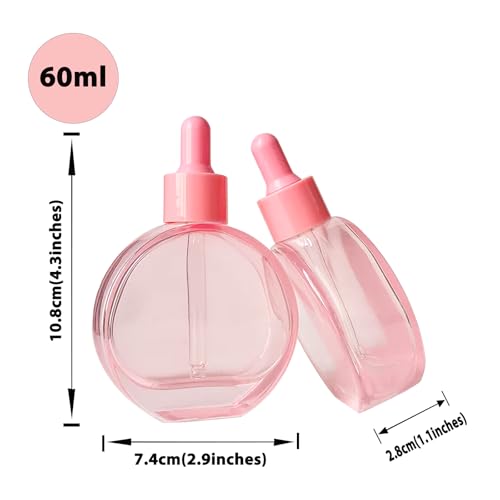 2 oz Pink Glass Dropper Bottles Set of 6 with Caps