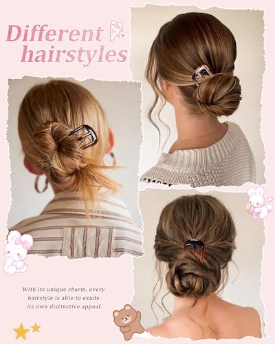 6-Pack French Hair Pins for Women - U-Shaped Bun Forks with 3-Prong Design