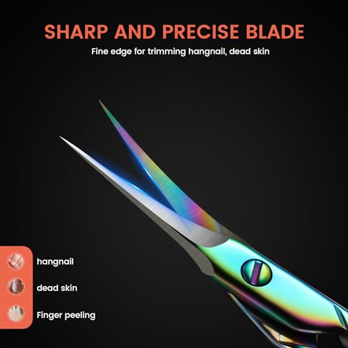 BEZOX Curved Cuticle Scissors - Precision Stainless Steel Trimmer, Rainbow