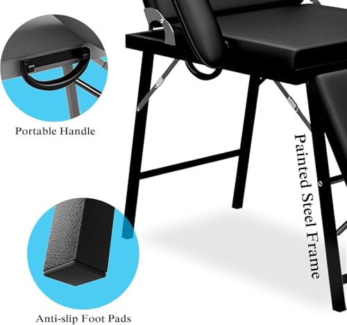 Portable Tattoo Chair, Adjustable Massage Bed with Headrest & Armrest