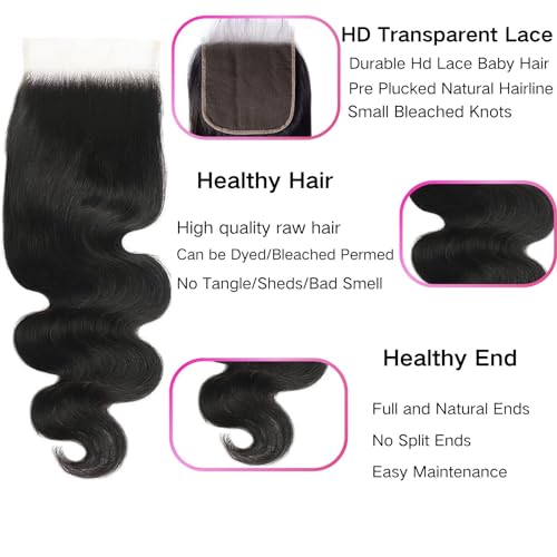 5x5 Hd Lace Closure Human Hair Closure Body Wave Hair Closure For Black Women 5x5 Lace Frontal Closure 12A Virgin Remy Human Hair Hd Closure Pre Plucked Human Hair Extension Natural Black 18 Inch