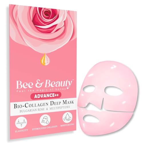 Bee & Beauty Bio Collagen Overnight Mask Pack Of 4 Korean Face Mask For Glass Skin Pink Sheet Mask For Deep Hydration, Rejuvenation With Bulgarian Rose