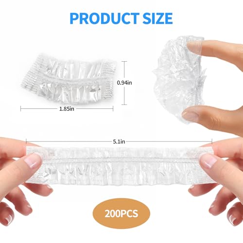200 Pcs Disposable Waterproof Ear Covers for Shower Hair Dye & Bathing - Clear Plastic with Elastic, One Size for Adults - Creztail