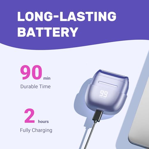 Electric Razors for Women, Waterproof Wet Dry Mini Electric Shaver for Women - Cordless Rechargeable Foil Shaver for Hair Removal, Legs, Face, Body, Bikini,Sensitive Skin, Teens (Purple)