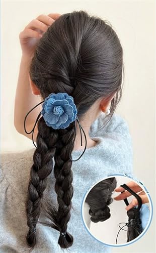 Braided Ponytails Rose Flower Braided Hair Extensions Synthetic Braid Wig with Elastic Hair Band Hairpieces for Women Girls 17.7 Inches Dark Brown