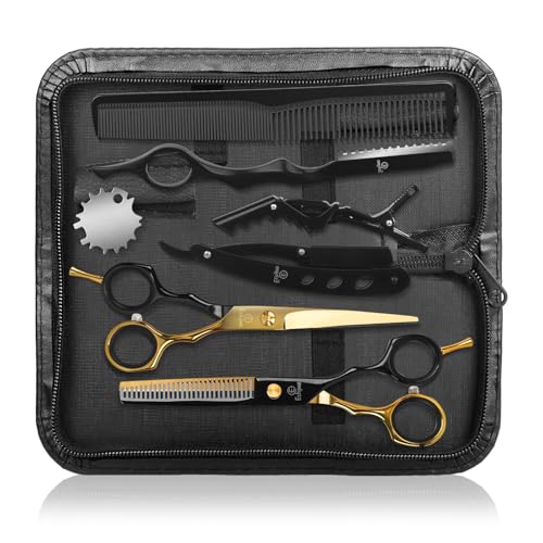 Ethyxe 2-Piece Black & Gold Professional Hair Cutting Scissors Set - 6.5 Inch