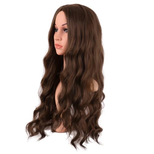 MapofBeauty 28 Inch Curly Brown Wig with Middle Part