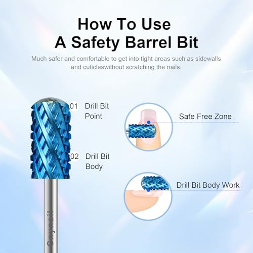 3/32" Large Smooth Barrel Nail Drill Bit - Tungsten Carbide for Gel & Acrylic Removal