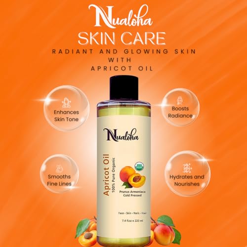 Organic Apricot Kernel Oil 220 ML, USDA Organic Pure Cold Pressed Apricot Carrier Oil For Face, Skin, Hair, Body