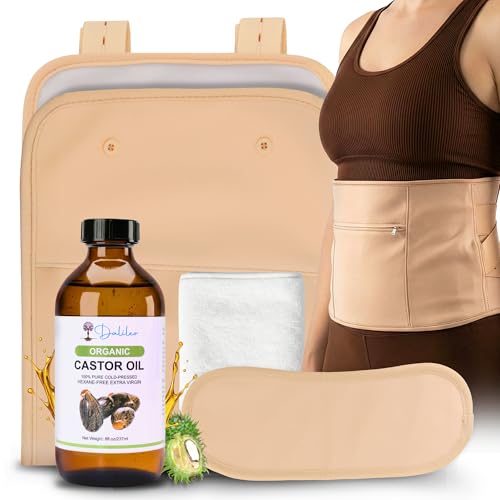 Organic Castor Oil Pack Wrap Kit – 8oz Cold Pressed with Cotton Wraps