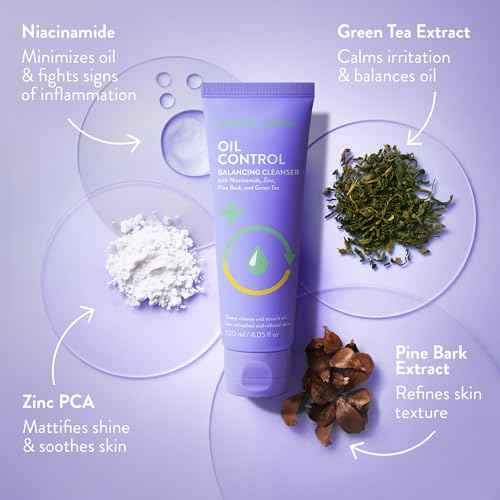 Peach Slices - Oil Control Balancing Cleanser (4.05 oz) - Deep Cleanse, Absorb Oil - Refreshed & Refined Skin - Niacinamide, Zinc, Pine Bark, Green Tea - Vegan, Cruelty Free, Korean Skin Care & Beauty