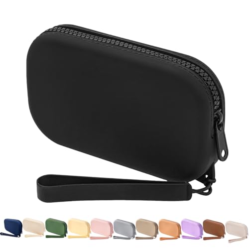 Small Silicone Multifunctional Essential Bag Portable Travel Makeup Bag for Women Men Cards Cash Bag Zipper Pouch (Black)