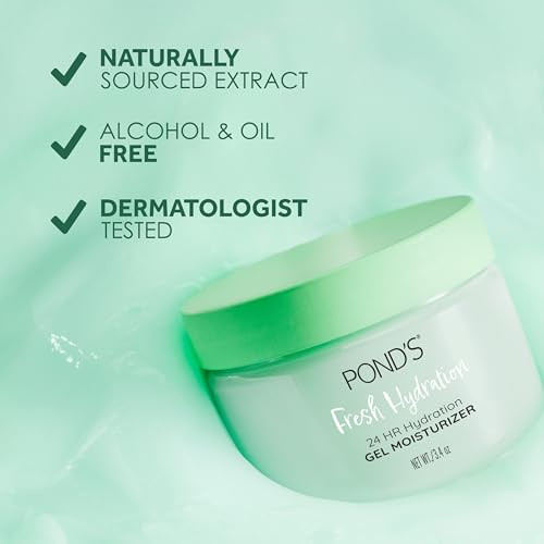 POND'S Fresh Hydration Gel Moisturizer ? 24 HR Hydration with Aloe Vera Extract,Vitamin E & B3 Niacinamide ? Alcohol & Oil-Free Face Moisturizer-? Dermatologist Tested,3.4 oz,(Pack of 2)