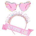 Hot Pink Birthday Girl 3-Piece Set: Crown, Sash & Glasses