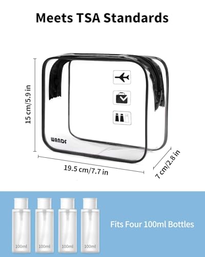 WANDF TSA Approved Clear Toiletry Bag, 2-Pack Quart Size