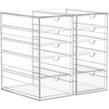 Sorbus Makeup Organizer With 10 Drawers, Acrylic Drawer Organizer for Makeup, Office Organization and Storage, Art Supplies, Jewelry, Stationary - 2 Pcs Clear Stackable Storage Bins Organizer Drawers