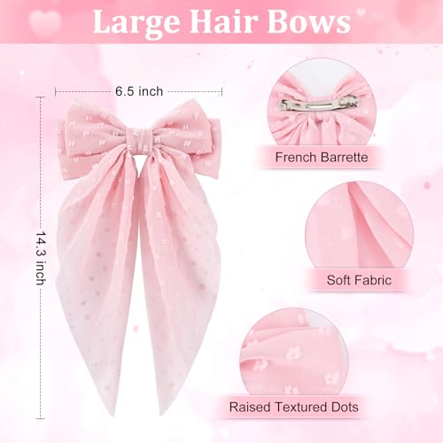 Large Hair Bows for Women,CEELGON 4 PCS Big Bow Clips for Girls French Barrette Bowknot with Long Tail for Women(Beige, Light Pink,Light Purple,Blue)