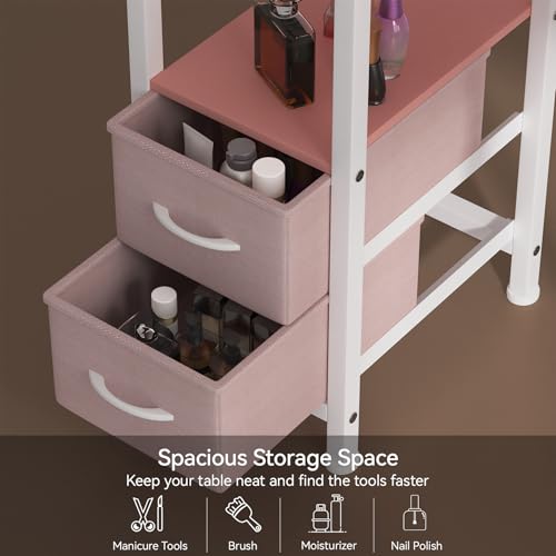 Pink Manicure Table w/Dust Collector & 4 Drawers