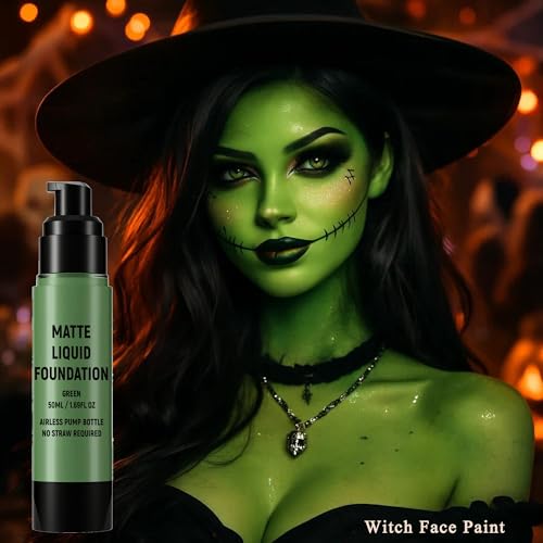 Green Face Body Paint Liquid Foundation - Halloween Witch Makeup